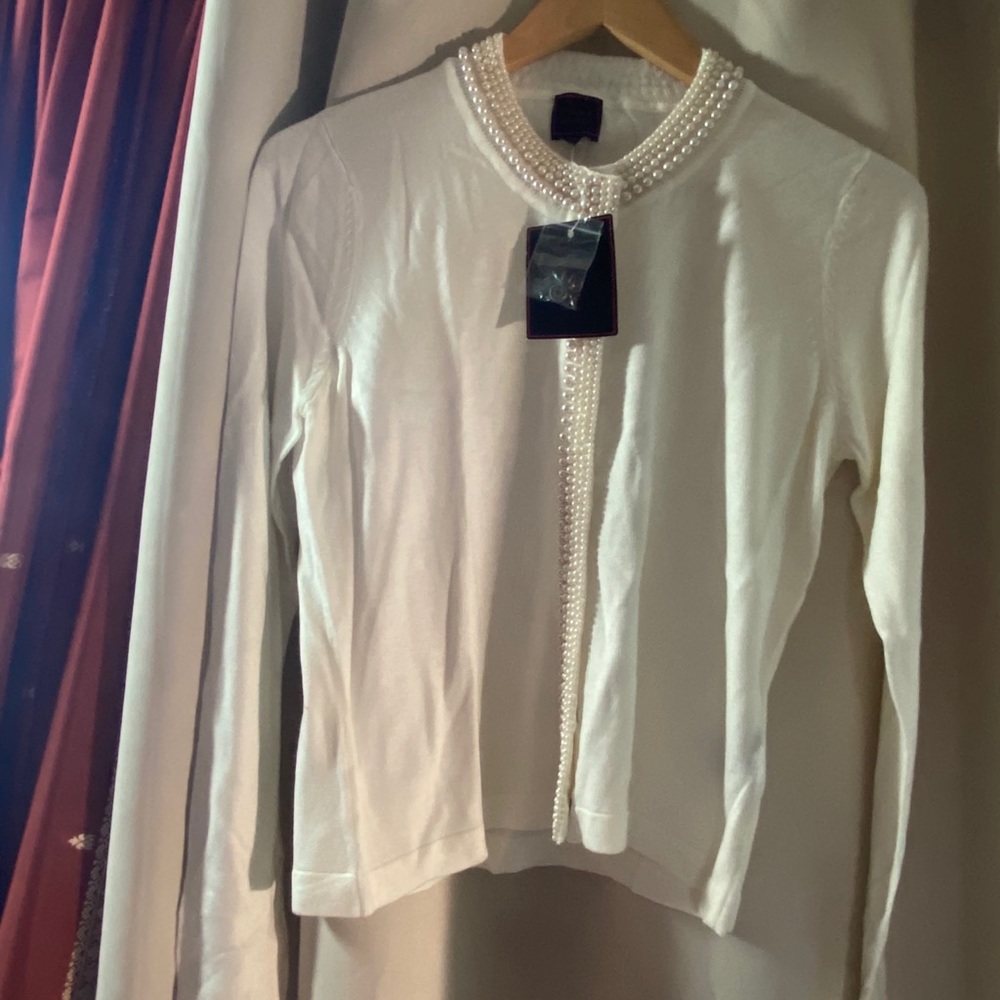 White sweater with beads NWT